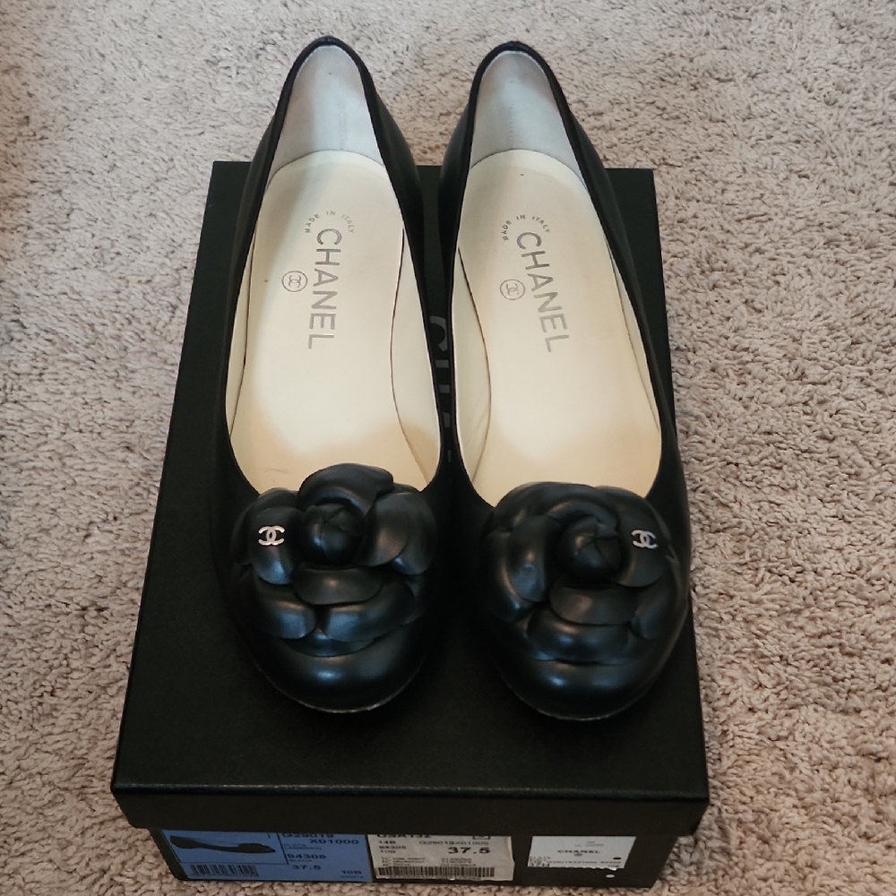 Chanel Black Camellia Flats